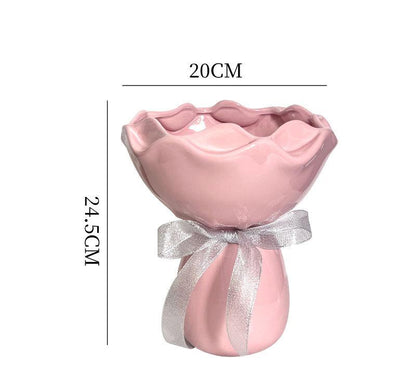 Handcrafted Minimalist Ceramic Vase - Artistic Home Decor Centerpiece(pink) V888-ELOSUNG35249