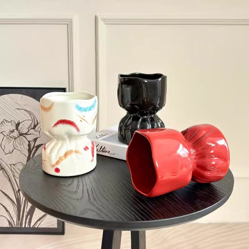 Artisan Handcrafted Ceramic Vase - Minimalist Home Decor with Stable Base(red) V888-ELOSUNG35250