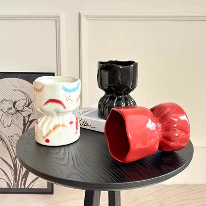 Artisan Handcrafted Ceramic Vase - Minimalist Home Decor with Stable Base(red) V888-ELOSUNG35250