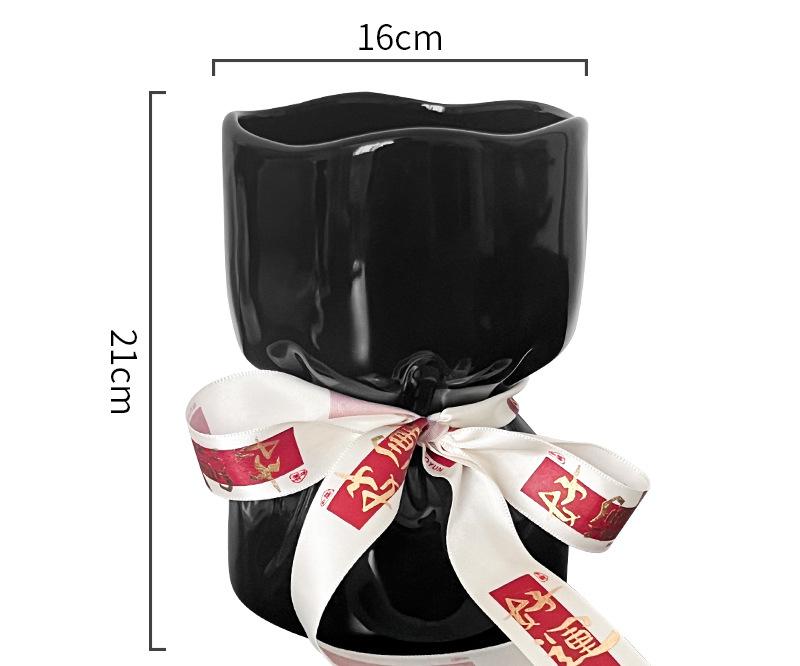 Artisan Handcrafted Ceramic Vase - Minimalist Home Decor with Stable Base(black) V888-ELOSUNG35252