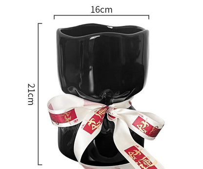 Artisan Handcrafted Ceramic Vase - Minimalist Home Decor with Stable Base(black) V888-ELOSUNG35252