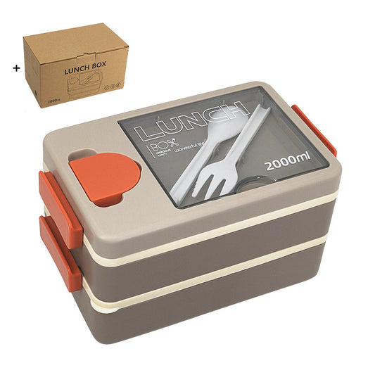 2L Double-Layer Bento Lunch Box - Leak-Proof with Utensil & Sauce Container(Grey) V888-ELOSUNG35266