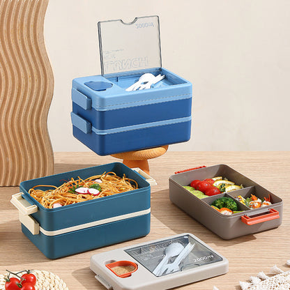 2L Double-Layer Bento Lunch Box - Leak-Proof with Utensil & Sauce Container(Grey) V888-ELOSUNG35266