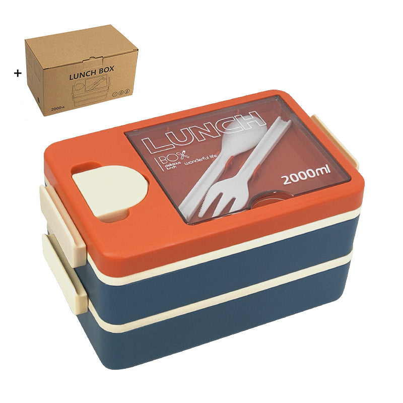 2L Double-Layer Bento Lunch Box - Leak-Proof with Utensil & Sauce Container(Orange Blue) V888-ELOSUNG35268