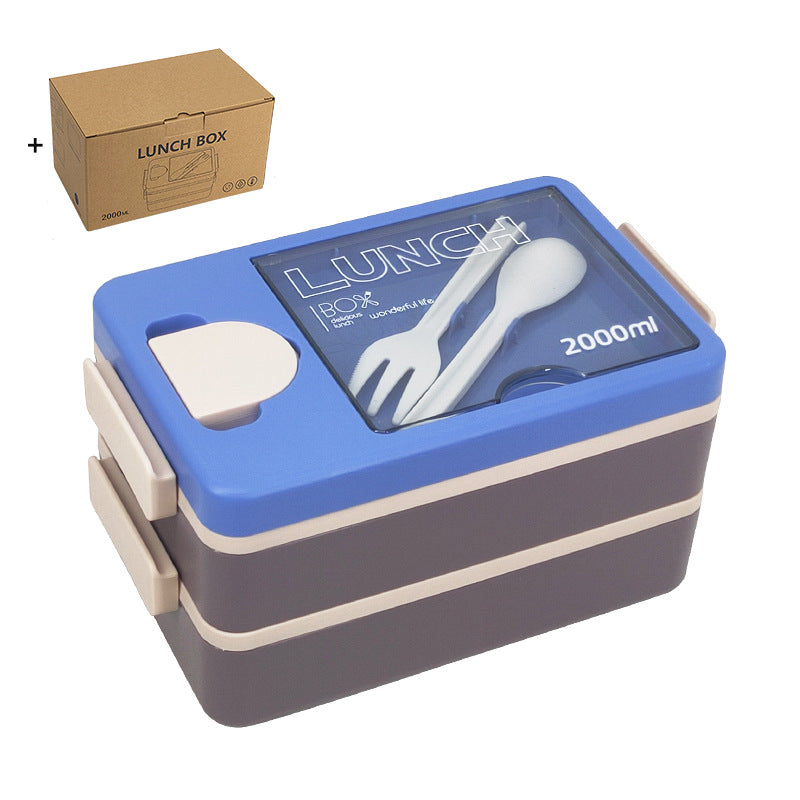 2L Double-Layer Bento Lunch Box - Leak-Proof with Utensil & Sauce Container(Blue Purple) V888-ELOSUNG35269