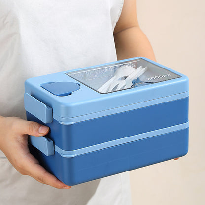 2L Double-Layer Bento Lunch Box - Leak-Proof with Utensil & Sauce Container(Blue Purple) V888-ELOSUNG35269