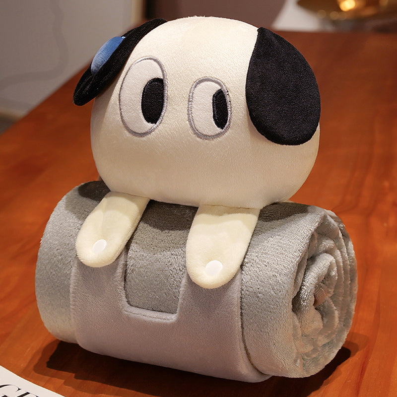 Plush 2-in-1 Pillow Blanket - Adorable Design for Cozy Comfort(Black and white dog) V888-ELOSUNG35301