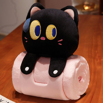 Plush 2-in-1 Pillow Blanket - Adorable Design for Cozy Comfort(Black Cat) V888-ELOSUNG35302
