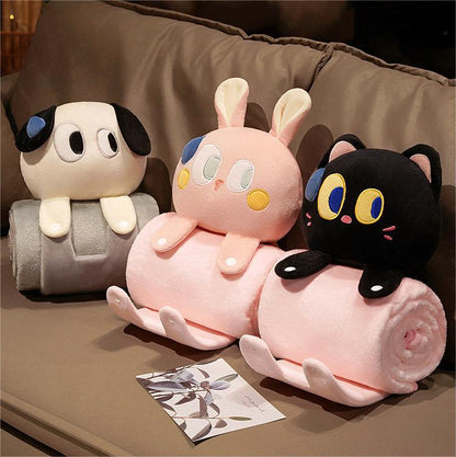 Plush 2-in-1 Pillow Blanket - Adorable Design for Cozy Comfort(Black Cat) V888-ELOSUNG35302
