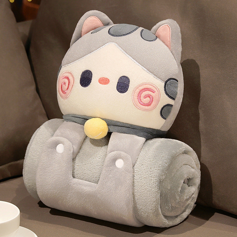 Plush 2-in-1 Pillow Blanket - Adorable Design for Cozy Comfort(Grey Cat) V888-ELOSUNG35304