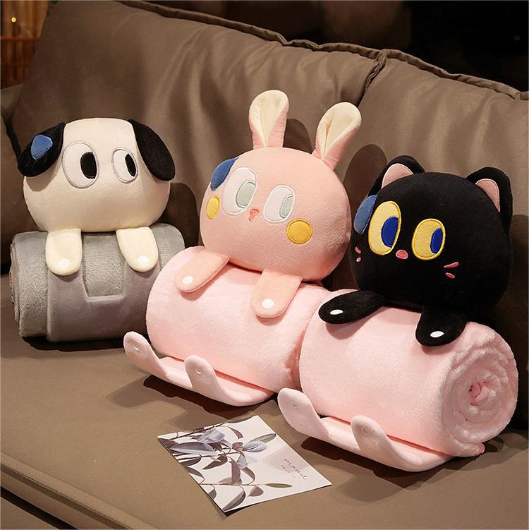 Plush 2-in-1 Pillow Blanket - Adorable Design for Cozy Comfort(Grey Cat) V888-ELOSUNG35304