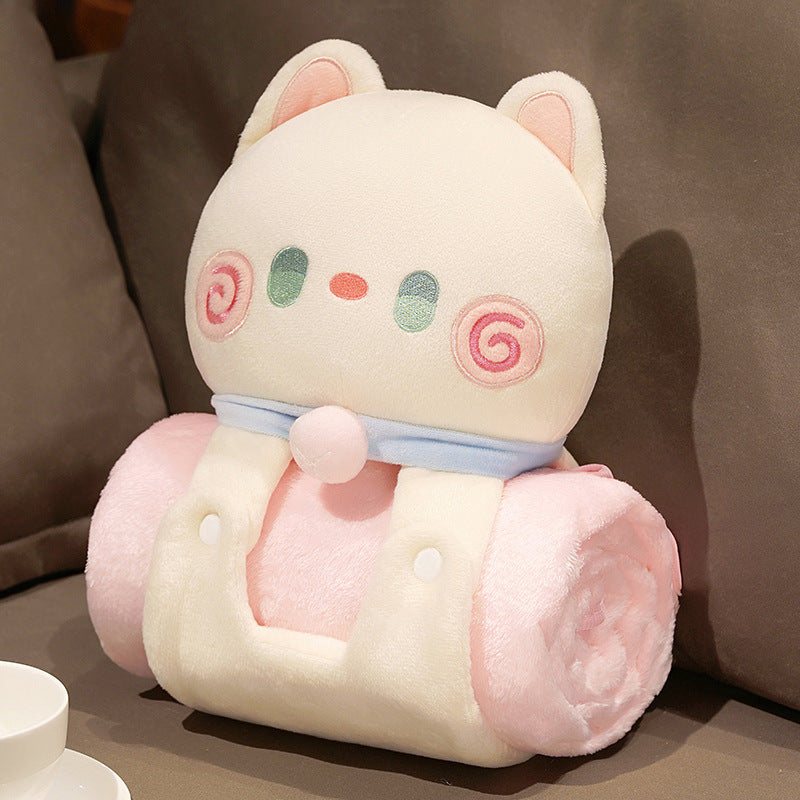 Plush 2-in-1 Pillow Blanket - Adorable Design for Cozy Comfort(White Cat) V888-ELOSUNG35305