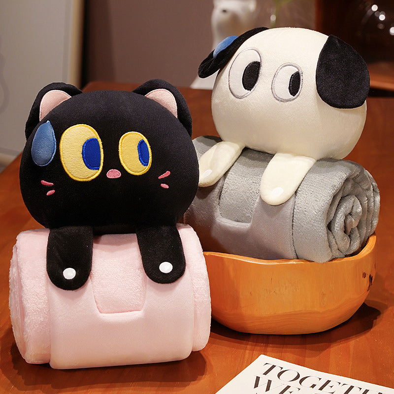 Plush 2-in-1 Pillow Blanket - Adorable Design for Cozy Comfort(White Cat) V888-ELOSUNG35305