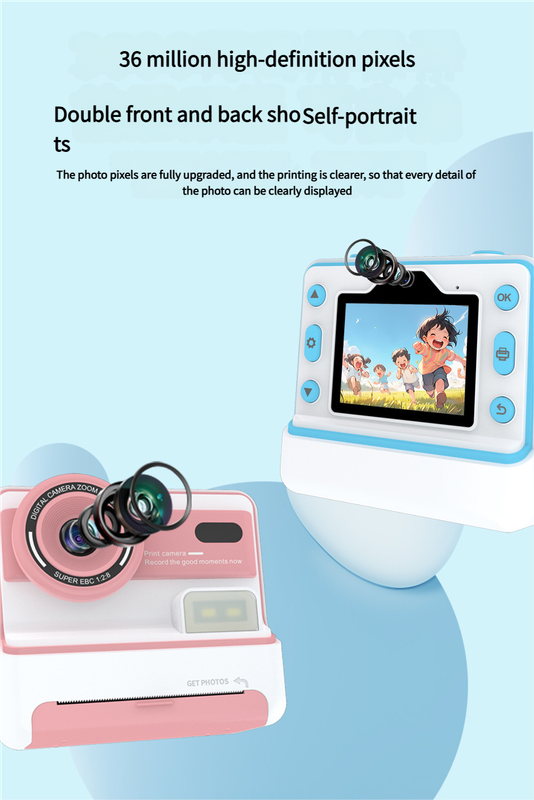 Kids Instant Print Camera - Creative Drawing & Photo Fun with Thermal Printing(Pink+32GB memory card) V888-ELOSUNG35306