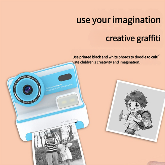 Kids Instant Print Camera - Creative Drawing & Photo Fun with Thermal Printing(Pink+64GB memory card) V888-ELOSUNG35307