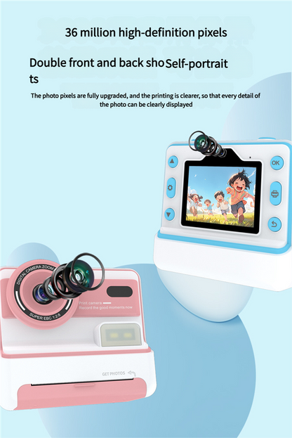 Kids Instant Print Camera - Creative Drawing & Photo Fun with Thermal Printing(Blue+32GB memory card) V888-ELOSUNG35308