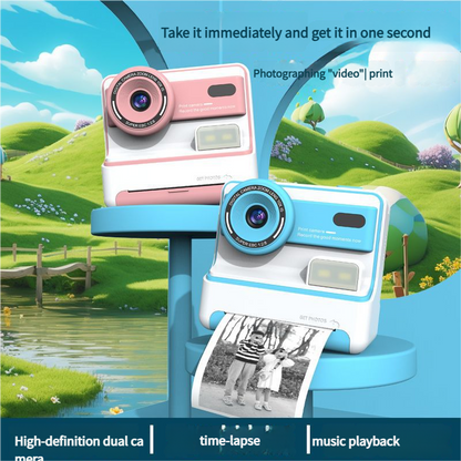 Kids Instant Print Camera - Creative Drawing & Photo Fun with Thermal Printing(Blue+64GB memory card) V888-ELOSUNG35309
