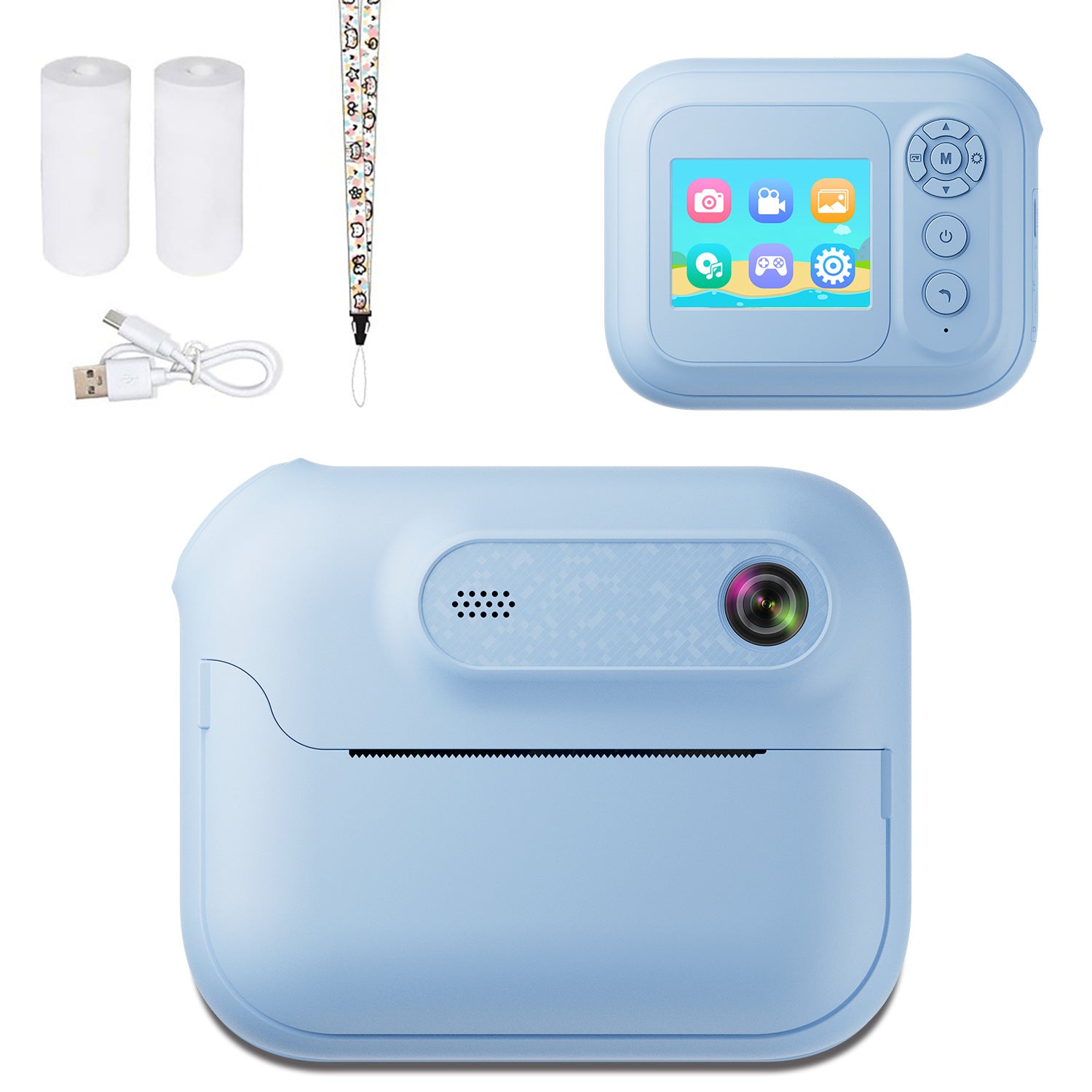 Kids Multi-Functional Camera Toy - Instant B&W Printing & Creative Stickers(blue) V888-ELOSUNG35311