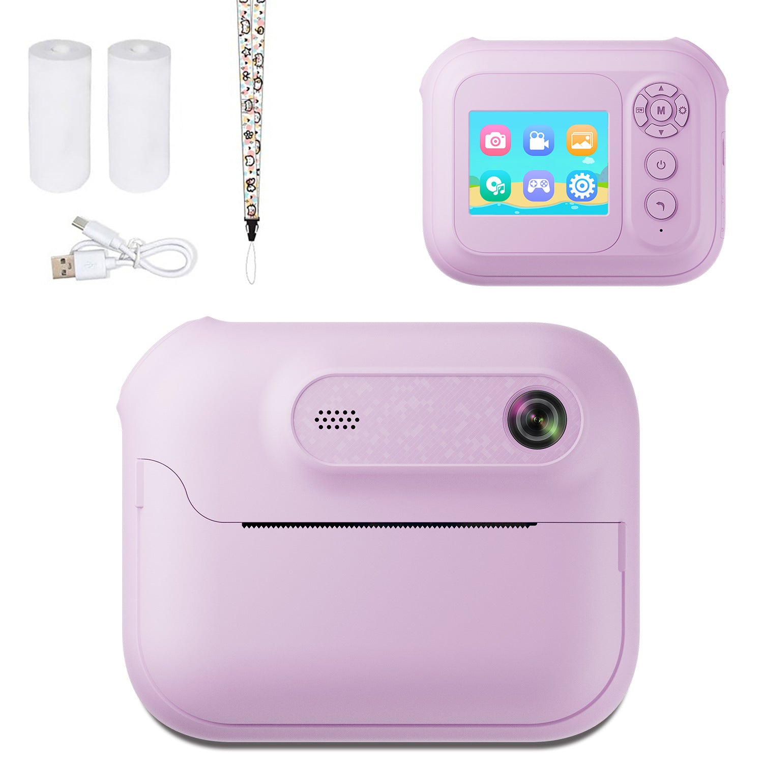 Kids Multi-Functional Camera Toy - Instant B&W Printing & Creative Stickers(purple) V888-ELOSUNG35313