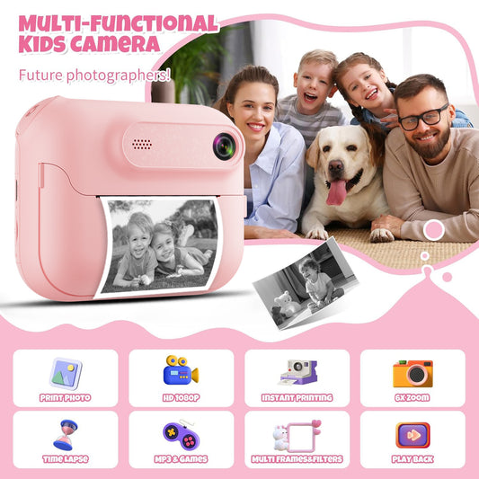 Kids Multi-Functional Camera Toy - Instant B&W Printing & Creative Stickers(purple) V888-ELOSUNG35313