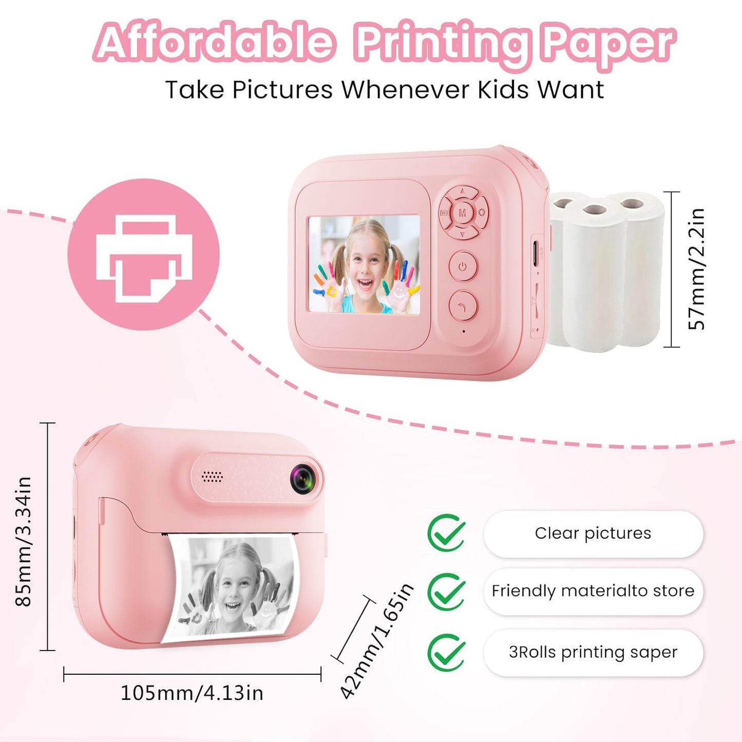 Kids Multi-Functional Camera Toy - Instant B&W Printing & Creative Stickers(purple) V888-ELOSUNG35313