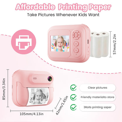 Kids Multi-Functional Camera Toy - Instant B&W Printing & Creative Stickers(purple) V888-ELOSUNG35313