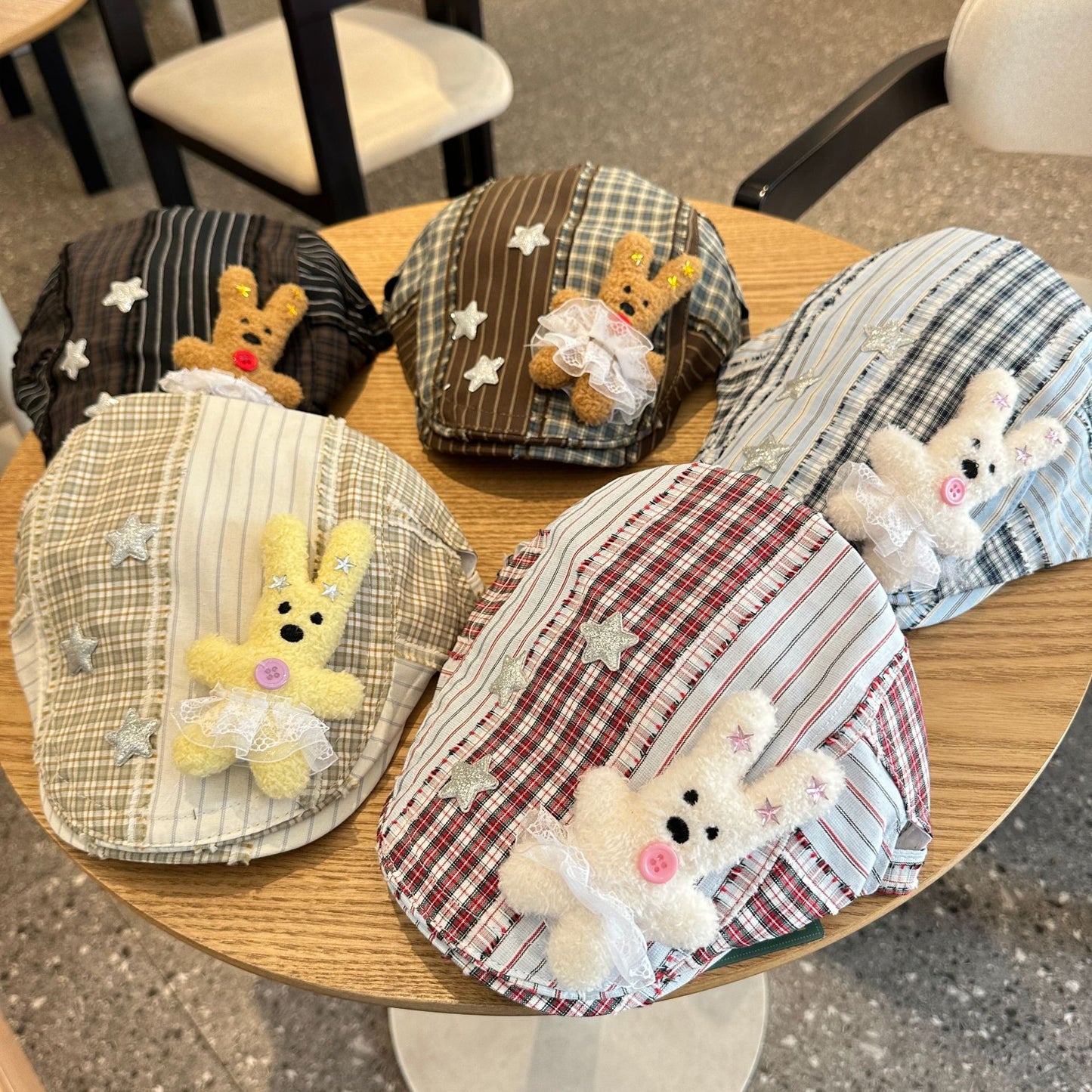 Patchwork Plaid Cotton Cap with Decorative Details(brown) V888-ELOSUNG35325