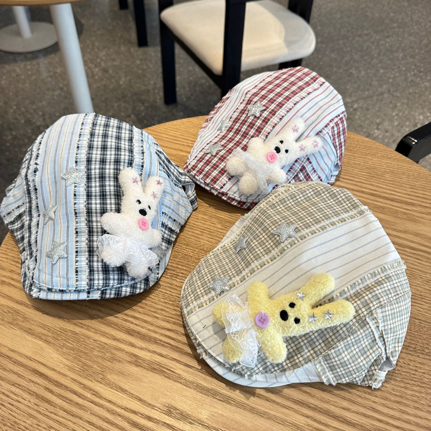 Patchwork Plaid Cotton Cap with Decorative Details(red) V888-ELOSUNG35327