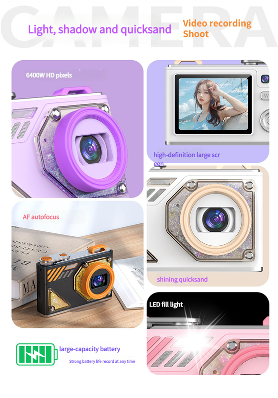 Glitter Sand Design 64MP HD Digital Camera with LED Fill Light & Auto Focus(white) V888-ELOSUNG35331