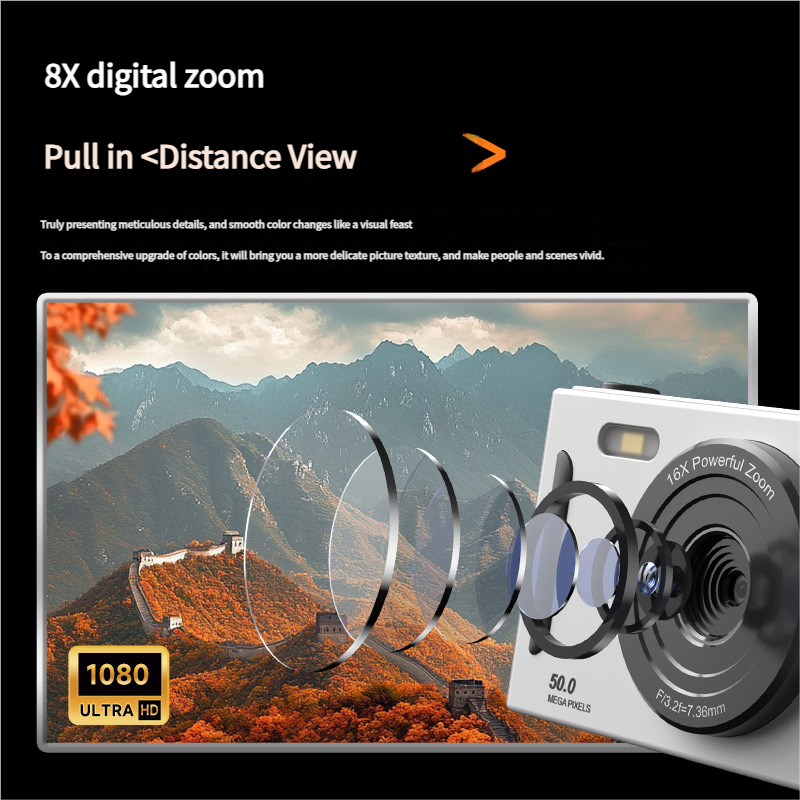 50MP HD Digital Camera with 8X Zoom & Dual Lens System(silvery) V888-ELOSUNG35338