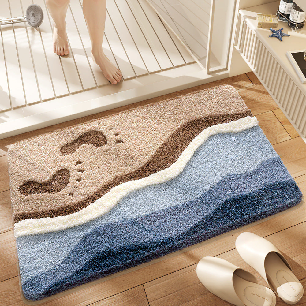 Premium Bath Mat with 8X Water Absorption & Non-Slip Base(Footprints by the seaside) V888-ELOSUNG35345