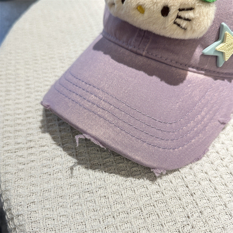 Adorable Cartoon Cat & Stars Baseball Cap - 100% Cotton, Adjustable Fit, Sun Protection(yellow) V888-ELOSUNG35374