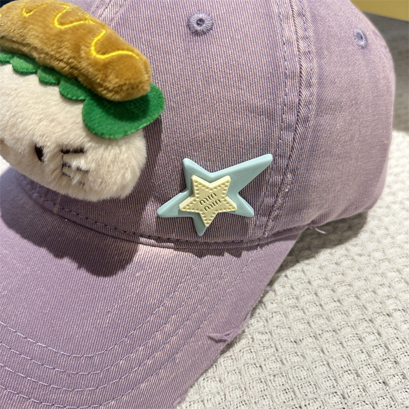 Adorable Cartoon Cat & Stars Baseball Cap - 100% Cotton, Adjustable Fit, Sun Protection(green) V888-ELOSUNG35375