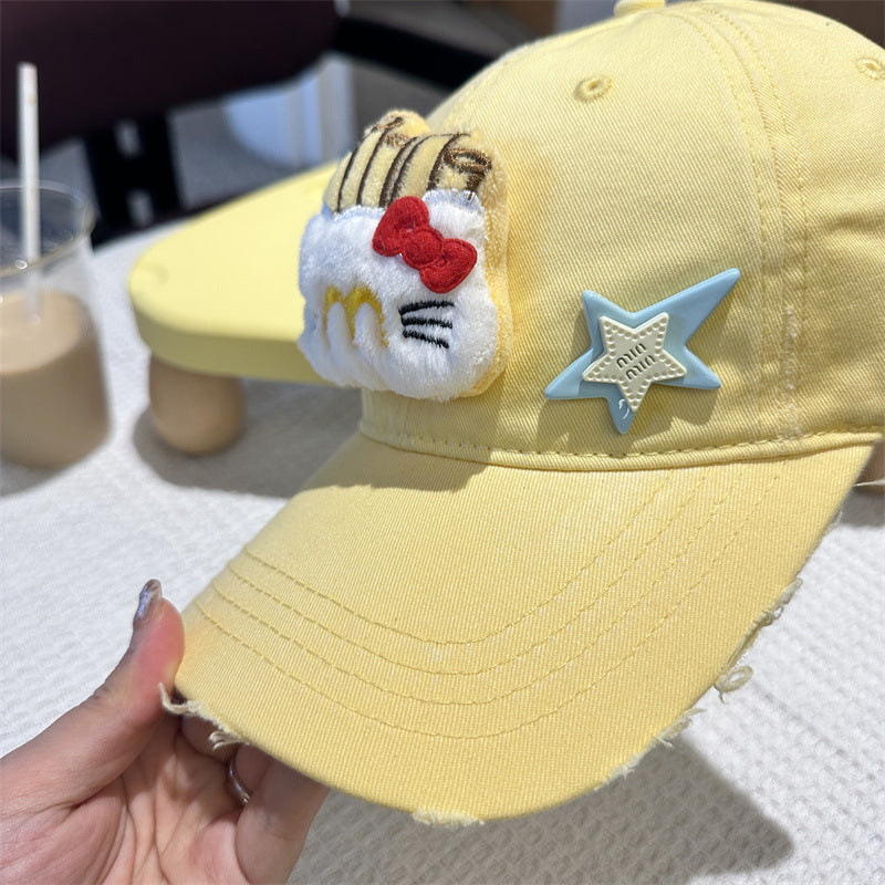 Adorable Cartoon Cat & Stars Baseball Cap - 100% Cotton, Adjustable Fit, Sun Protection(blue) V888-ELOSUNG35376