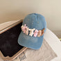 Whimsical Plush Bunny Row Denim Baseball Cap - Adjustable, Sun Protection, Breathable Comfort(Light Blue) V888-ELOSUNG35379