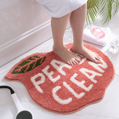 Super Absorbent Microfiber Bath Mat - Non-Slip TPR Backing, Machine Washable, Fun Fruit Designs(Pink peach V888-ELOSUNG35382