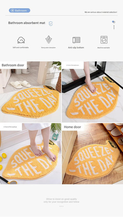 Super Absorbent Microfiber Bath Mat - Non-Slip TPR Backing, Machine Washable, Fun Fruit Designs(Pink peach V888-ELOSUNG35382