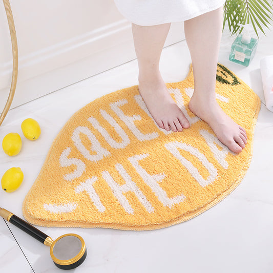 Super Absorbent Microfiber Bath Mat - Non-Slip TPR Backing, Machine Washable, Fun Fruit Designs(Yellow lemon V888-ELOSUNG35383