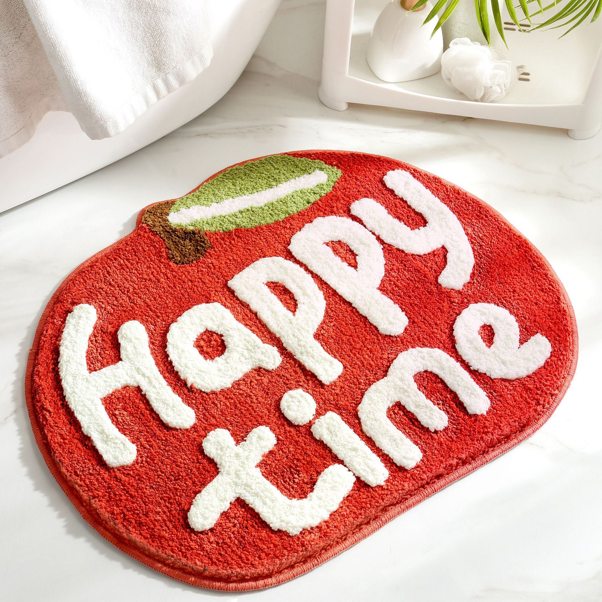 Super Absorbent Microfiber Bath Mat - Non-Slip TPR Backing, Machine Washable, Fun Fruit Designs(Red apple V888-ELOSUNG35384