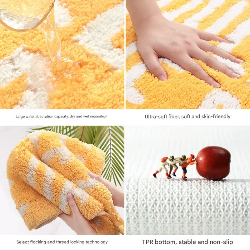 Super Absorbent Microfiber Bath Mat - Non-Slip TPR Backing, Machine Washable, Fun Fruit Designs(Red apple V888-ELOSUNG35384