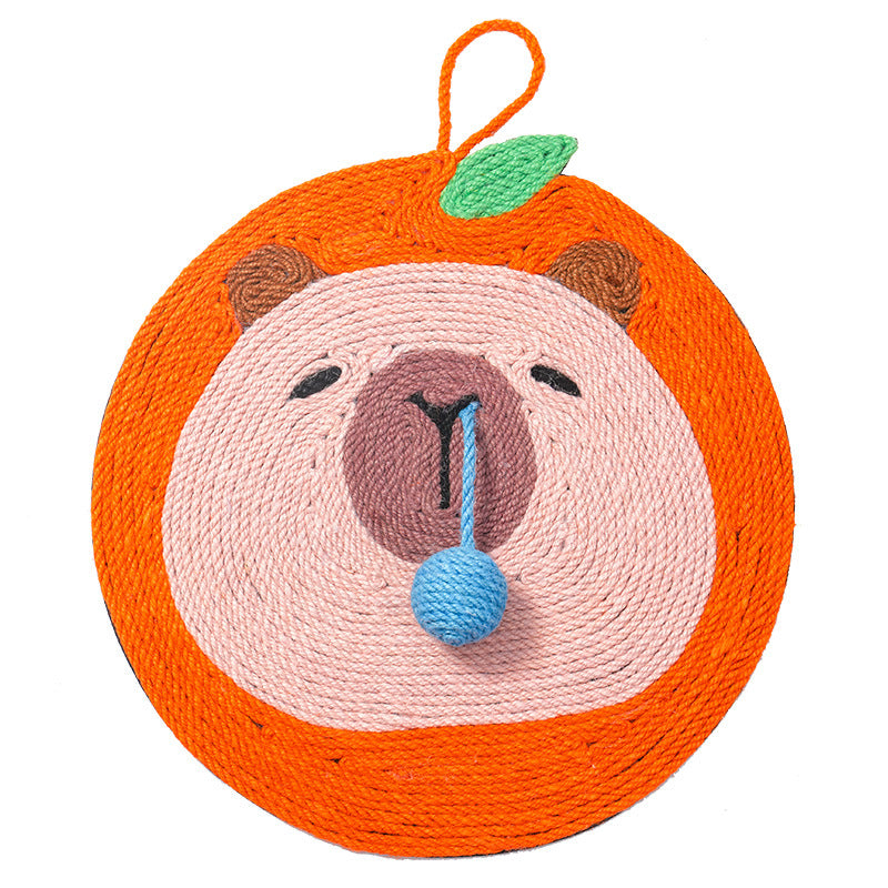 Fruit-Themed Capybara Cat Scratching Pad - Sisal Rope, EVA Non-Slip Backing, Hanging or Floor Use(orange) V888-ELOSUNG35388