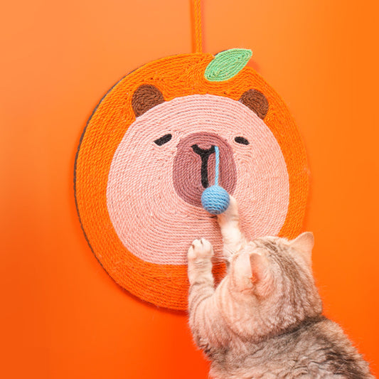 Fruit-Themed Capybara Cat Scratching Pad - Sisal Rope, EVA Non-Slip Backing, Hanging or Floor Use(yellow) V888-ELOSUNG35389