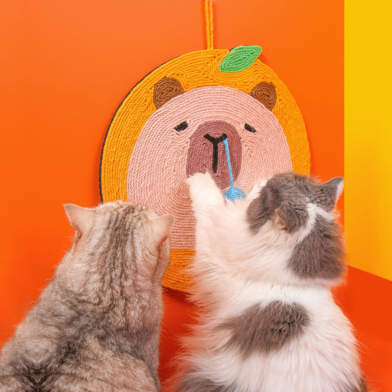 Fruit-Themed Capybara Cat Scratching Pad - Sisal Rope, EVA Non-Slip Backing, Hanging or Floor Use(yellow) V888-ELOSUNG35389