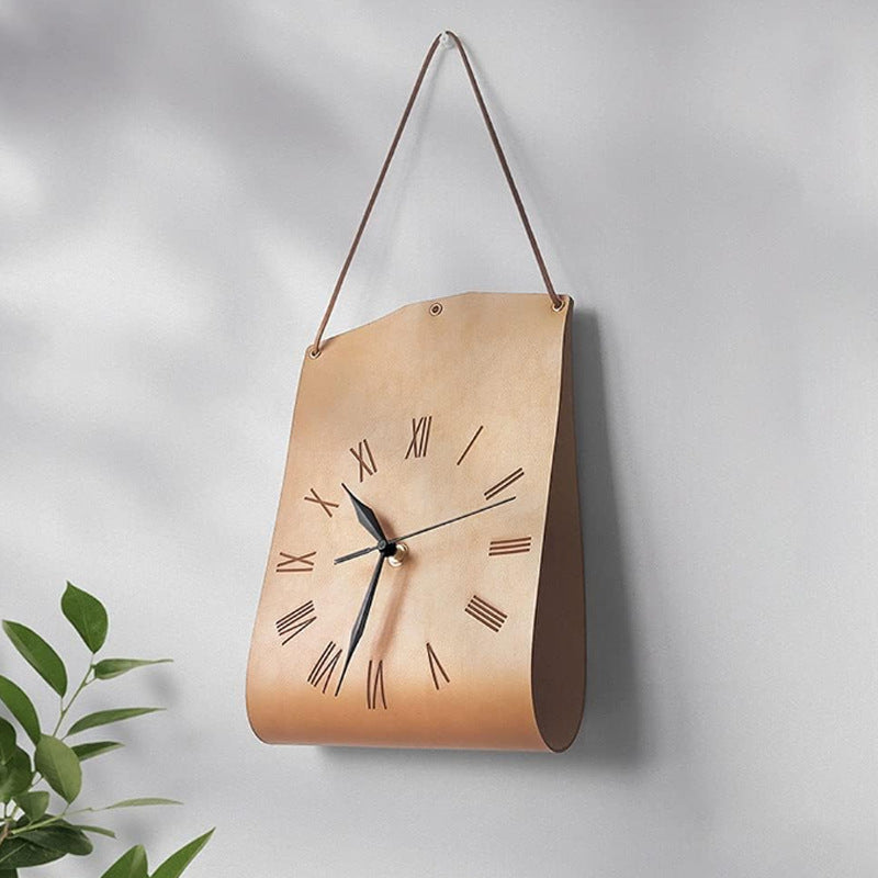 Retro PU Leather Hanging Wall Clock - Silent Sweep Movement, Roman Numerals, Decorative Handbag Style(Light V888-ELOSUNG35399