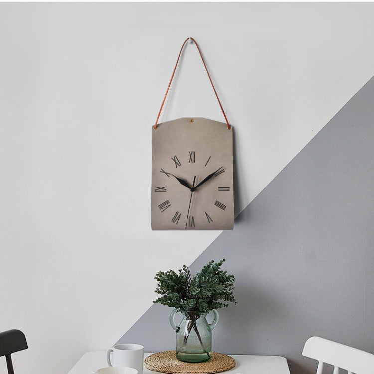 Retro PU Leather Hanging Wall Clock - Silent Sweep Movement, Roman Numerals, Decorative Handbag Style(Grey) V888-ELOSUNG35402