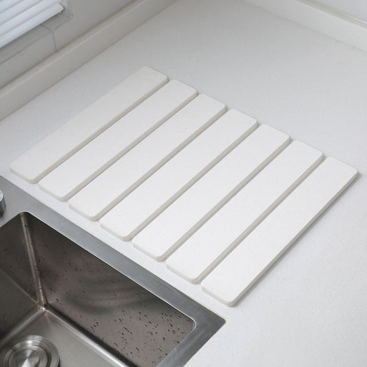 Folding Diatomaceous Earth Countertop Drain Mat - Quick Dry, Non-Slip & Easy Clean Absorbent Pad(white) V888-ELOSUNG35406