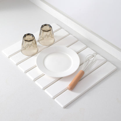 Folding Diatomaceous Earth Countertop Drain Mat - Quick Dry, Non-Slip & Easy Clean Absorbent Pad(white) V888-ELOSUNG35406