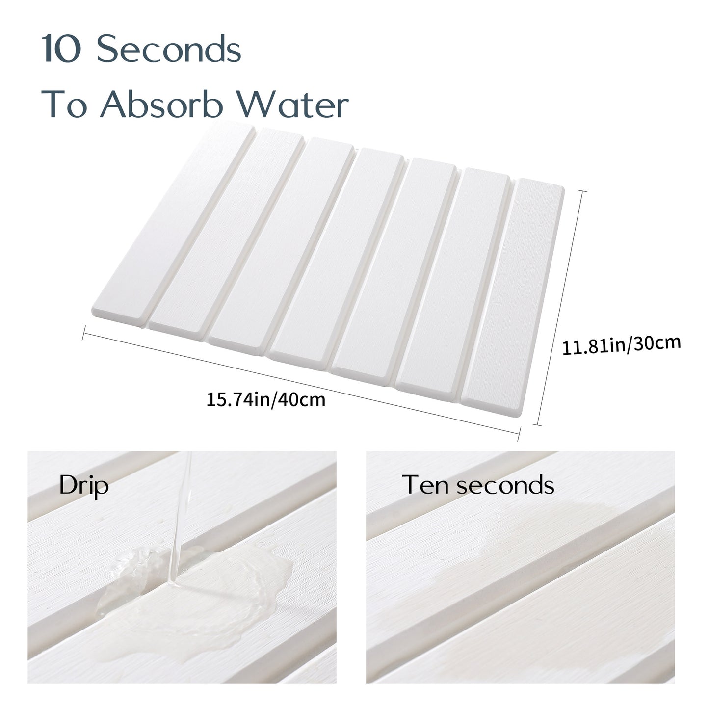Folding Diatomaceous Earth Countertop Drain Mat - Quick Dry, Non-Slip & Easy Clean Absorbent Pad(white) V888-ELOSUNG35406