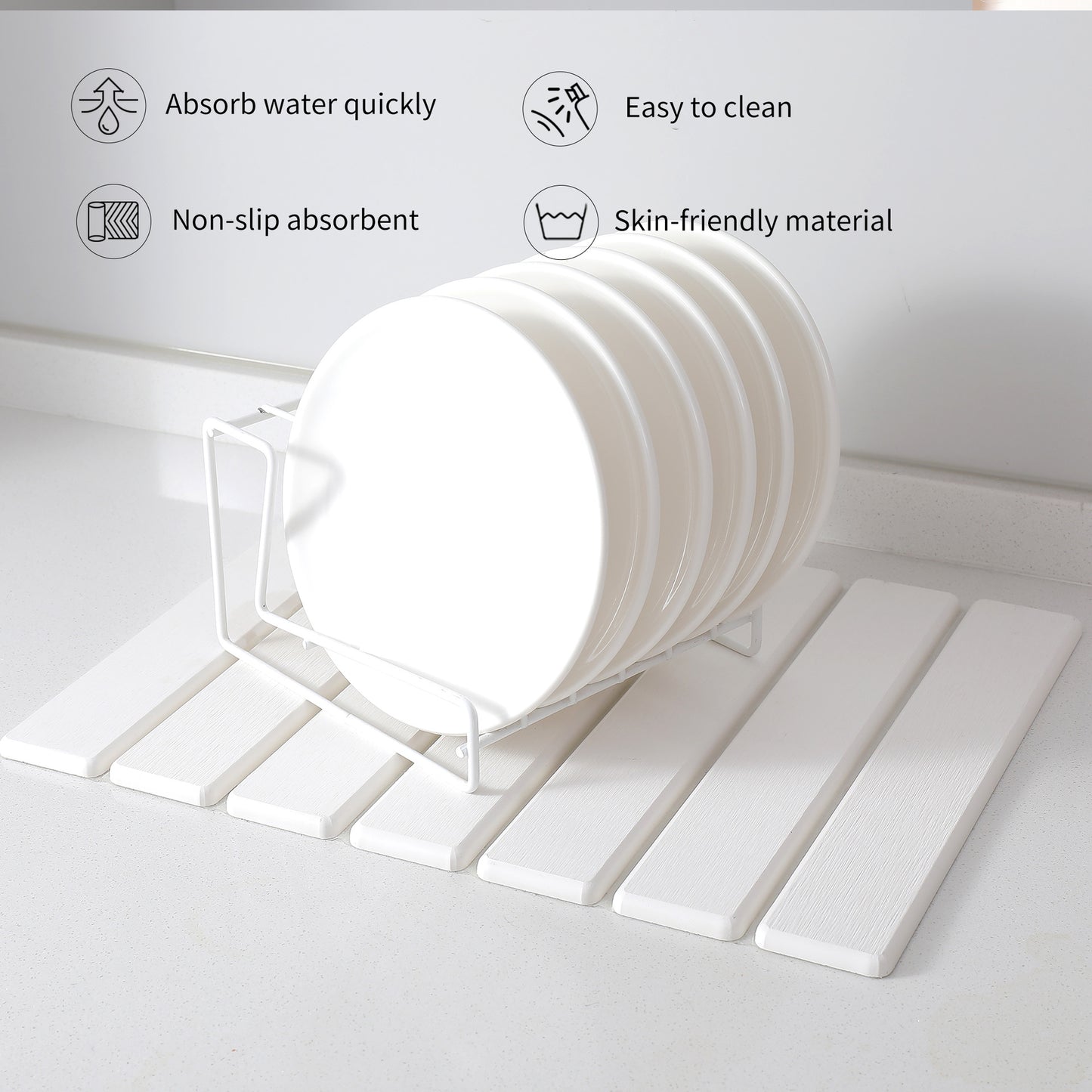 Folding Diatomaceous Earth Countertop Drain Mat - Quick Dry, Non-Slip & Easy Clean Absorbent Pad(white) V888-ELOSUNG35406