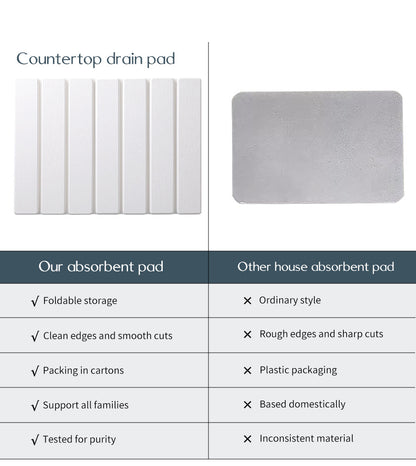 Folding Diatomaceous Earth Countertop Drain Mat - Quick Dry, Non-Slip & Easy Clean Absorbent Pad(white) V888-ELOSUNG35406
